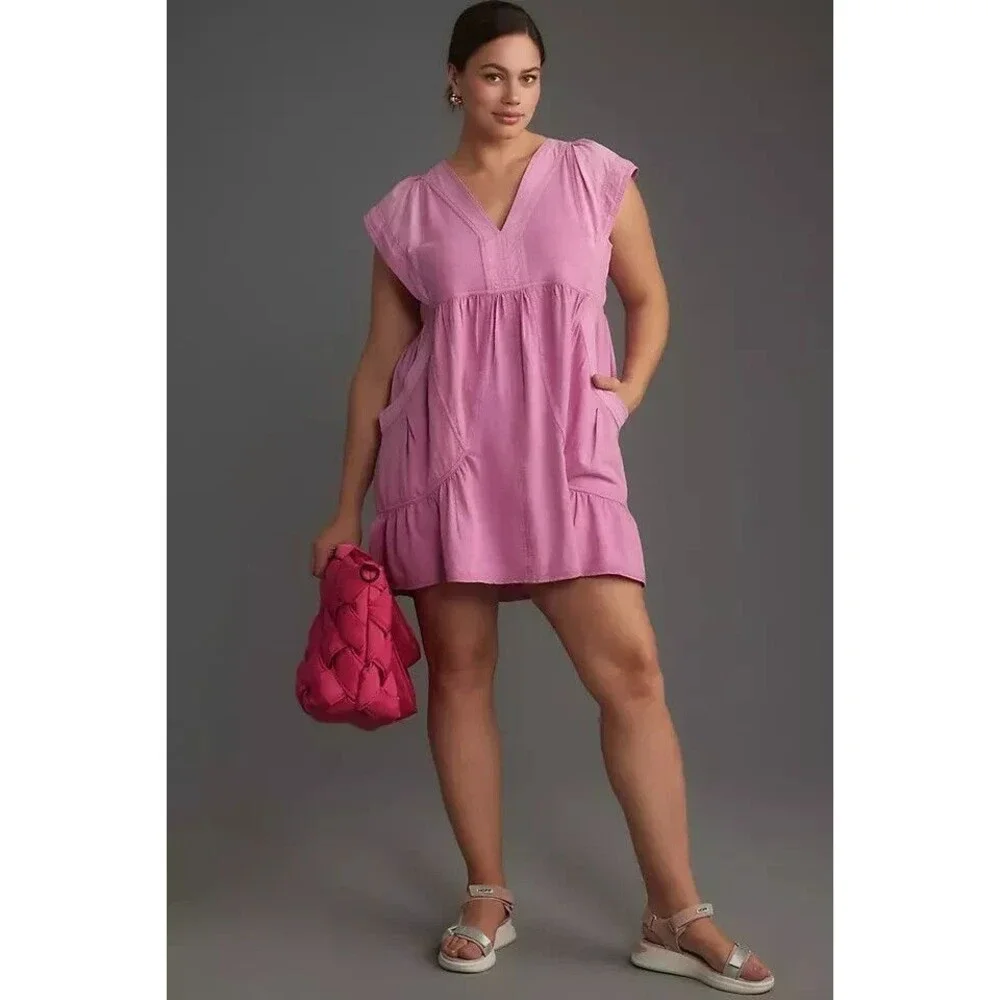 Daily Practice by Anthropologie Short-Sleeve Mini Dress Cotton Solid M-P 272577